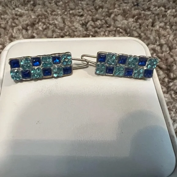 Antique barrettes . Sapphire and aquamarine semi-precious stones. - Picture 2 of 3